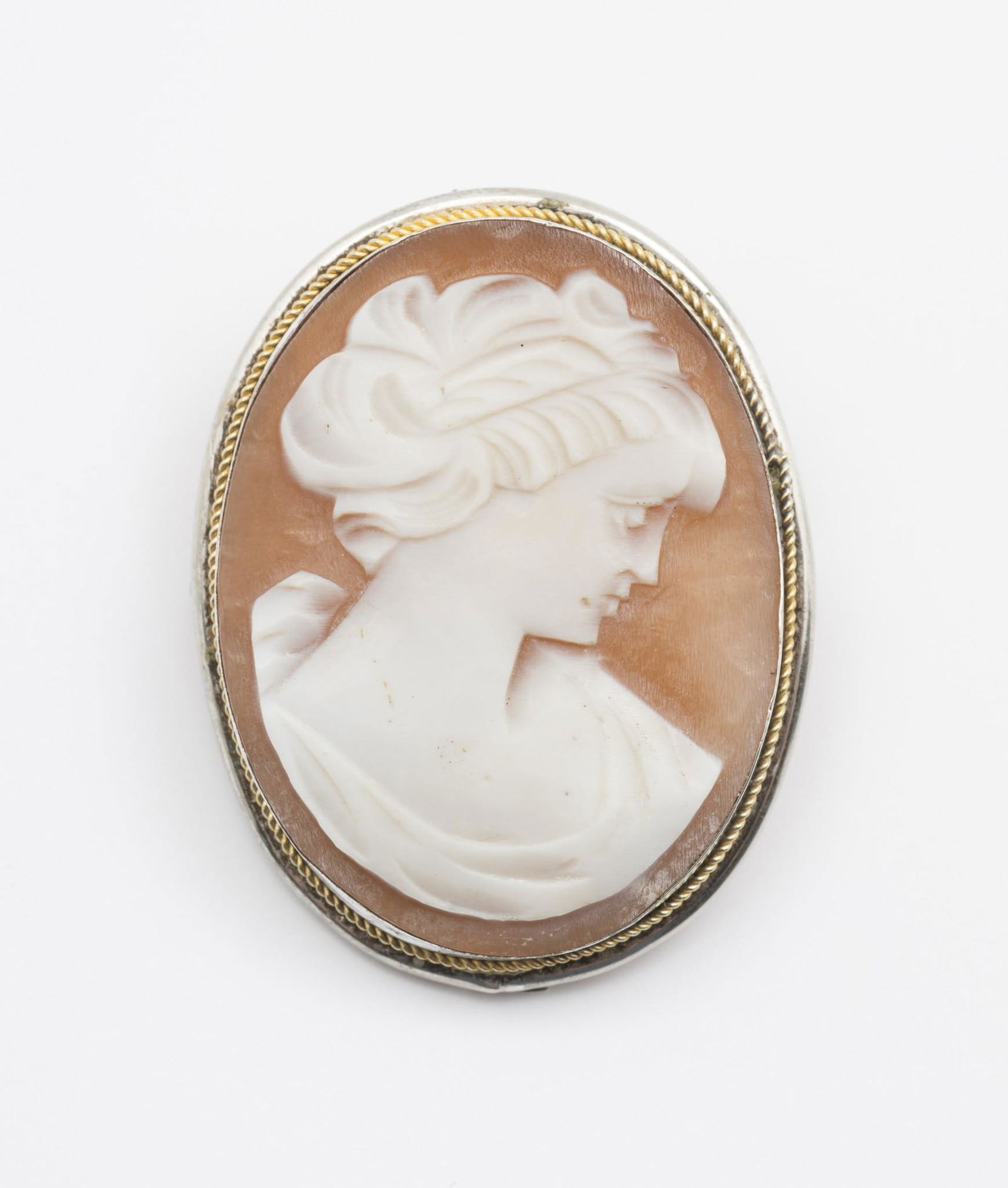 800 Silver Shell Cameo Pendant Brooch (1 of 2)