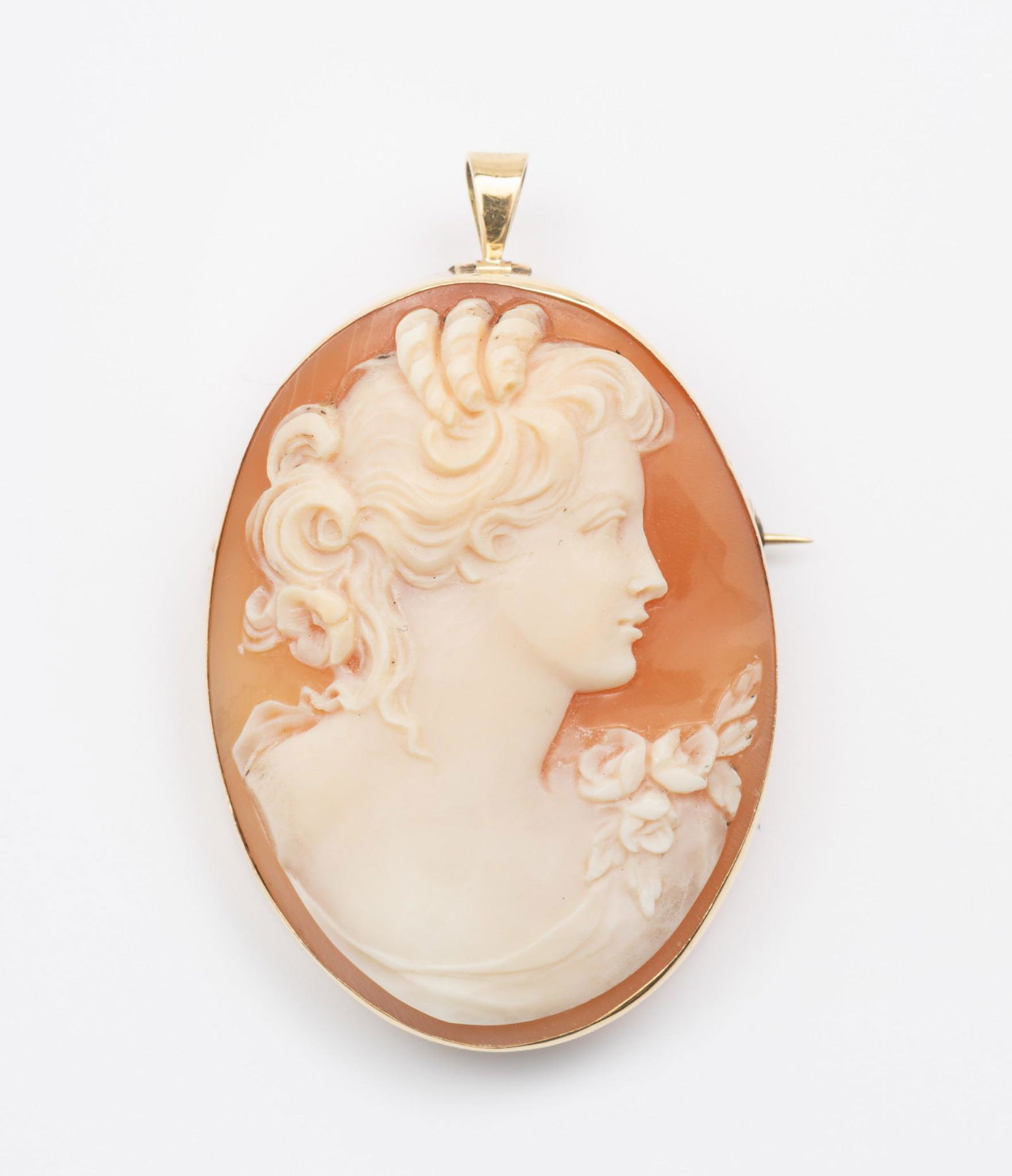 18k Gold Shell Cameo Pendant Brooch (1 of 3)