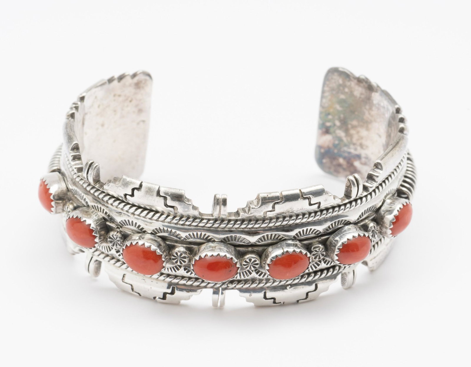 Richard Begay Navajo Sterling And Coral Cuff Bracelet (1 of 3)
