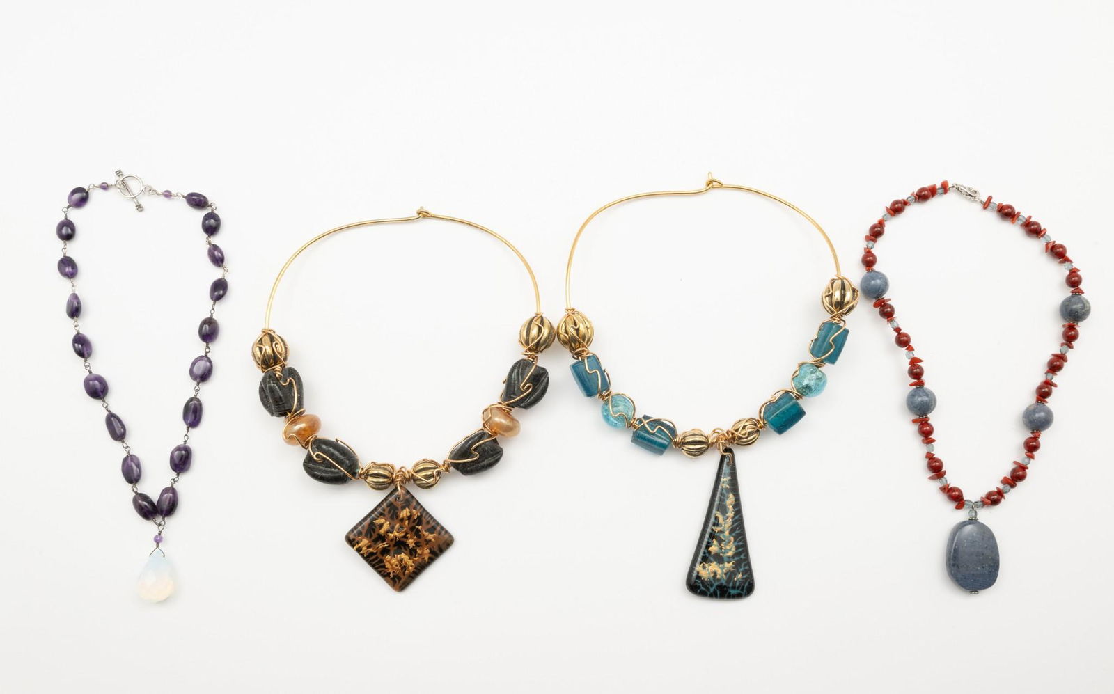 4 Necklaces Incl Wire Wrapped Art Glass (1 of 14)