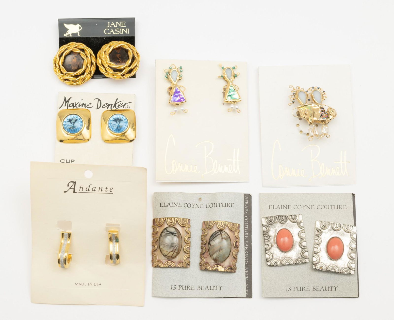 7 Pcs Designer Clip On Earrings & Brooch Incl Connie Bennett (1 of 17)