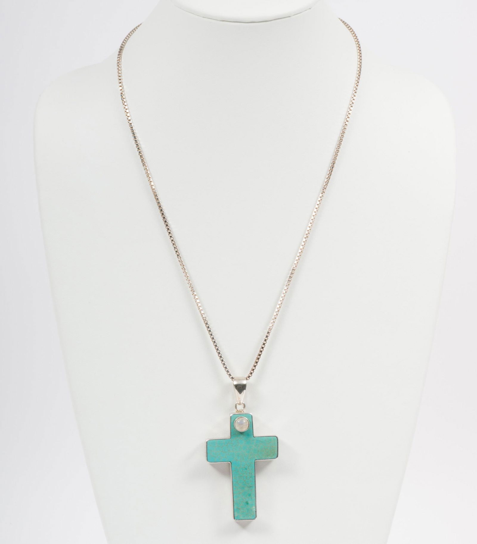 Charles Albert Sterling Turquoise And Moonstone Cross Pendant Necklace (1 of 6)