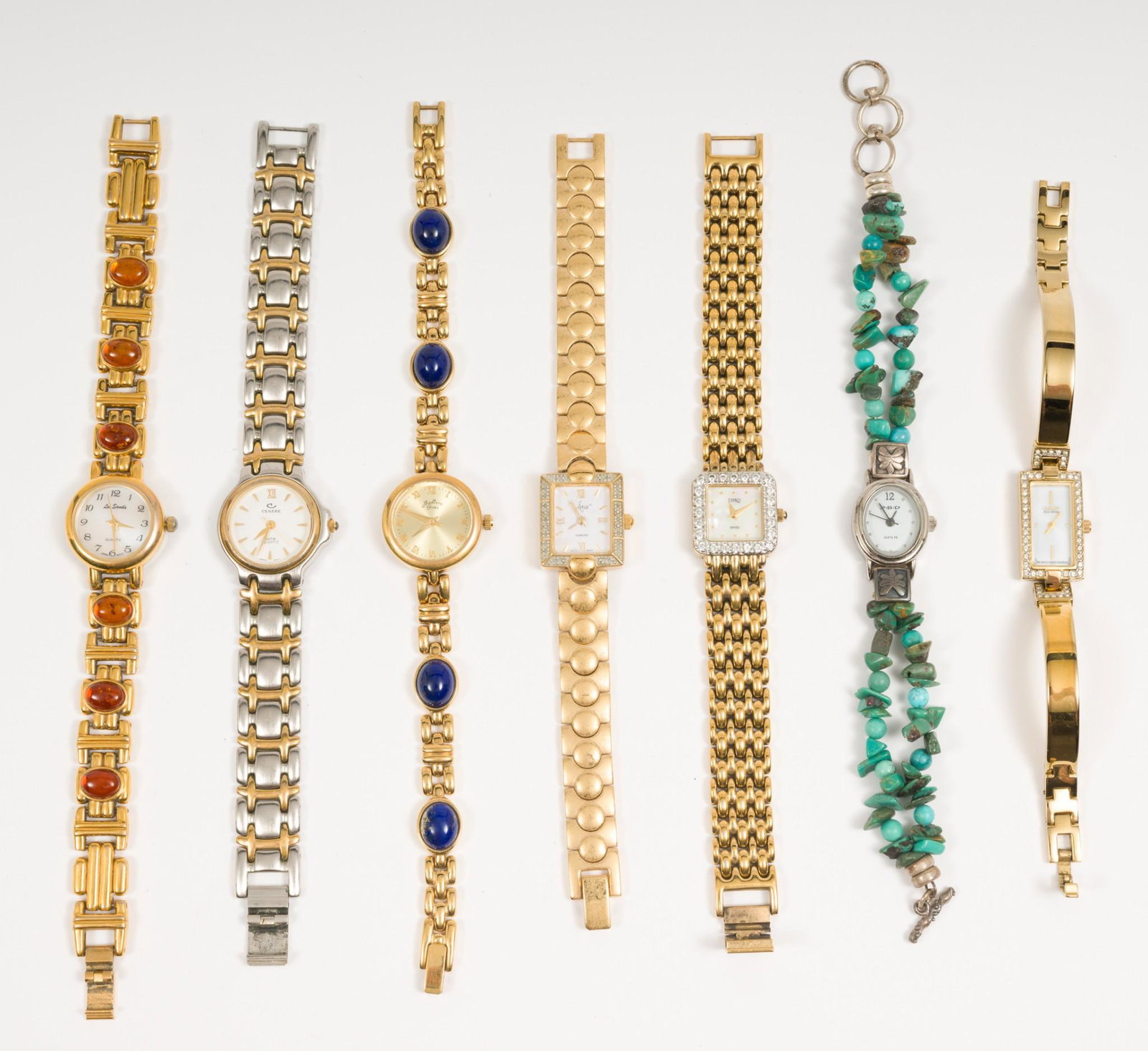 7 Ladies' Fashion Watches Incl. Citizen: 3/4" to 1" lug to lug on 6-1/2" to 7-1/2" bands. AJ/MH IMPORTANT: Before bidding, please read the terms and conditions. When you registered for the auction you agreed to these terms and will be r