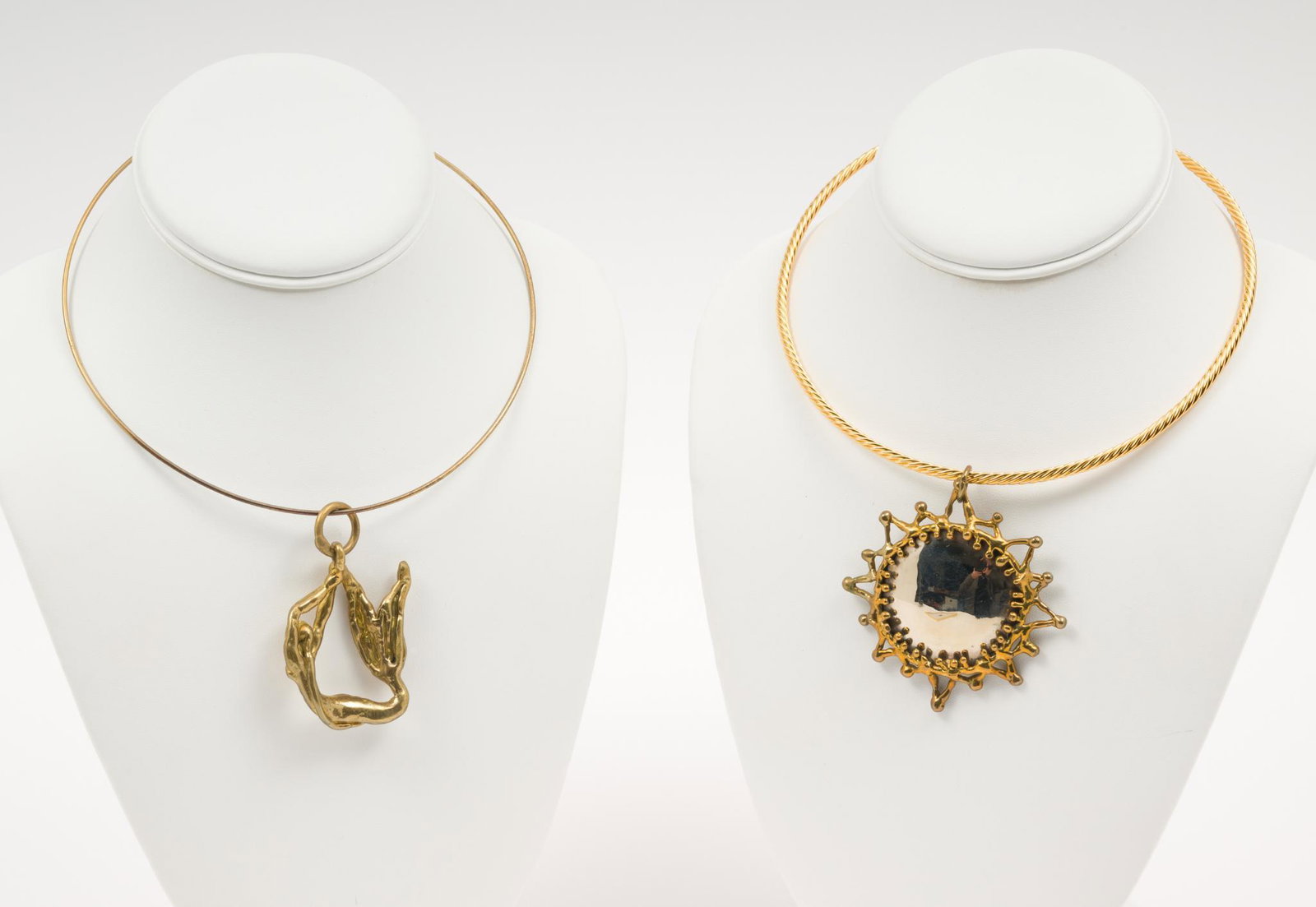 2 Artisan Collar Pendant Necklaces: Pendants 2-1/2" long. Collars 5-1/2" diameter. AJ/MH IMPORTANT: Before bidding, please read the terms and conditions. When you registered for the auction you agreed to these terms and will be req