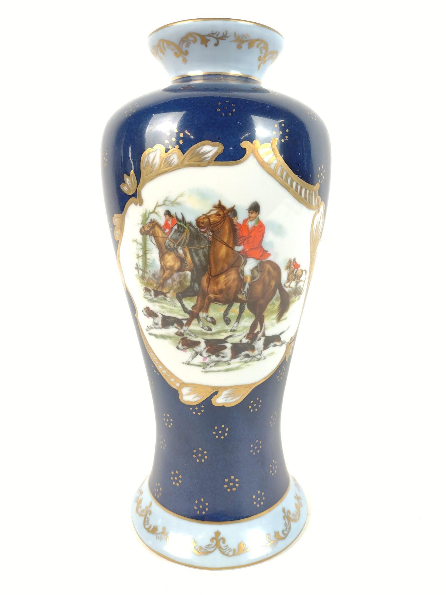 Cobalt Limoges Hunt Scene Vase (1 of 3)