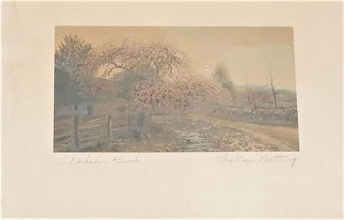 Wallace Nutting "A Berkshire Brook" Antique Print: Copyright 1908. Overall with frame 15-1/2" high x 21-1/2" wide. Wallace Nutting (1861-1941) was an American minister, photographer, artist, and antiquarian, who is most famous for his landscape photos