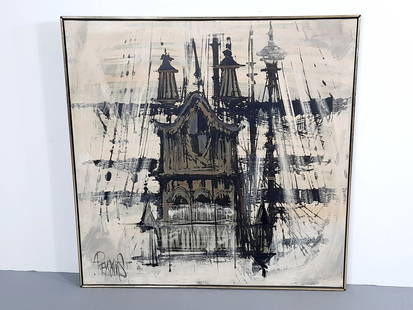 Lee Reynolds MCM "Ghost Ship" Oversized Painting: He was the director for Vanguard Studios in Beverly Hills, California in the late sixties and many thousands of artworks bear the signature "Lee Reynolds" or "Lee Burr". Overall with frame 41" high x