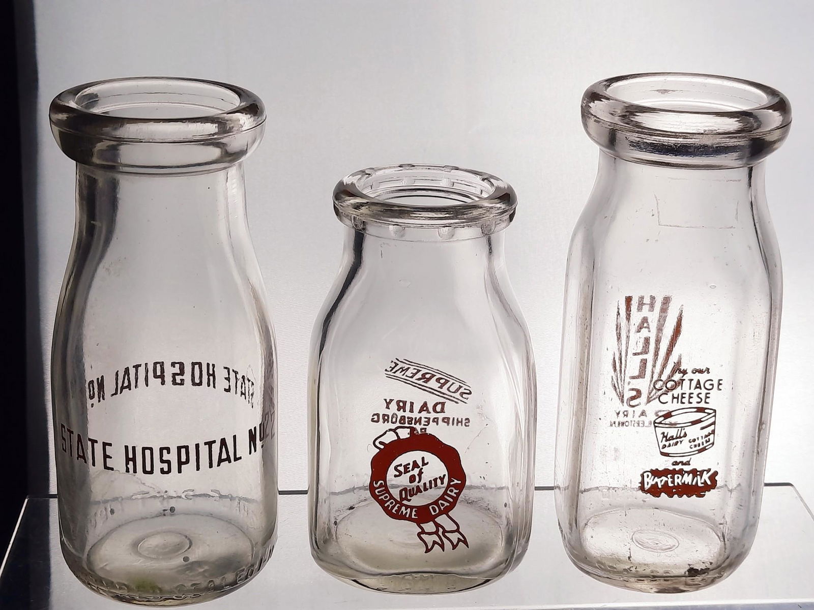 3 Half Pint Milk Bottles incl State Hospital No. 2 (1 of 2)