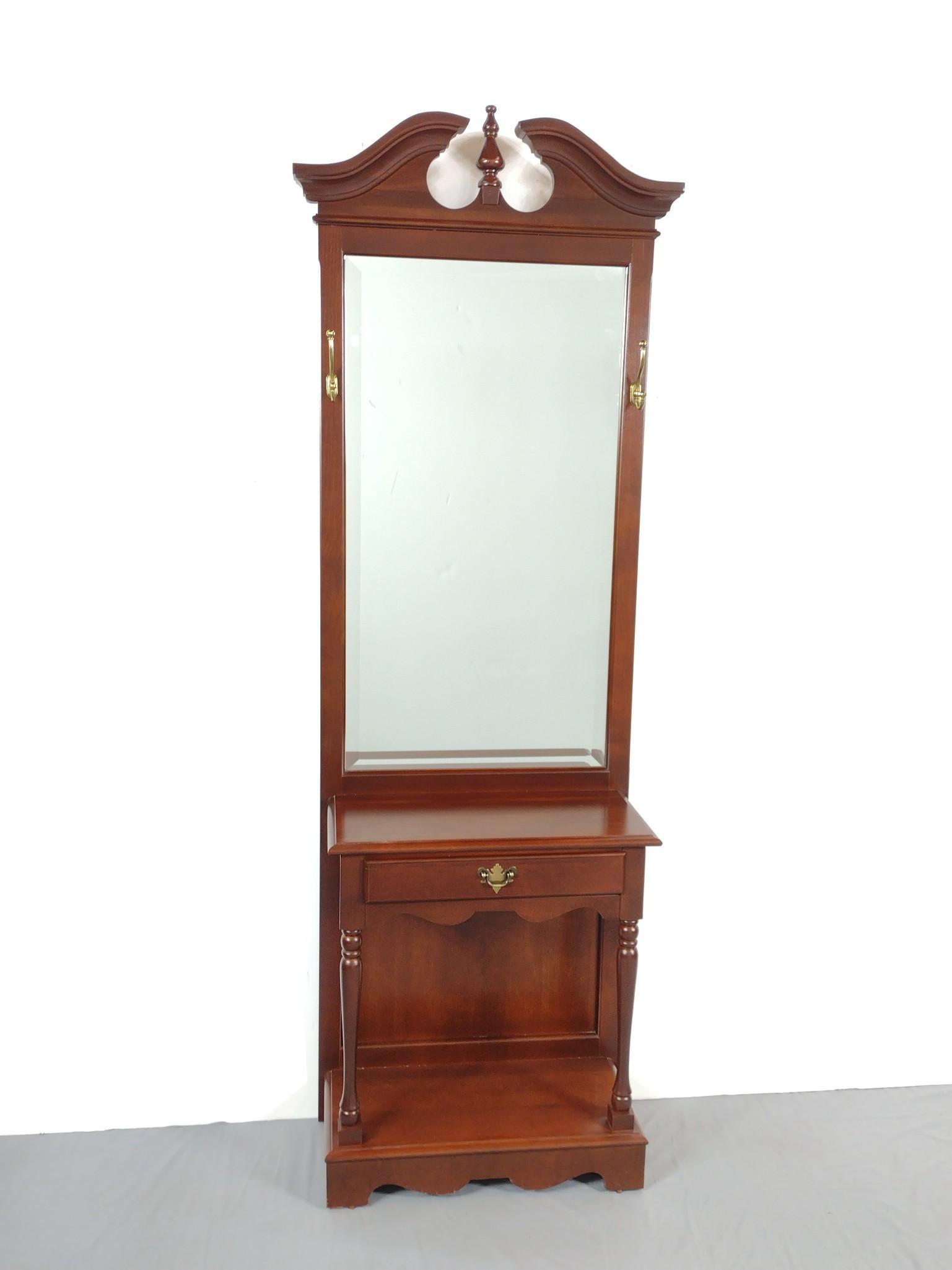 Broyhill Hall Tree: 25" wide X 12-1/2" deep X 80" high. IMPORTANT: Before bidding, please read the terms and conditions. When you registered for the auction you agreed to these terms and will be required to comply with t