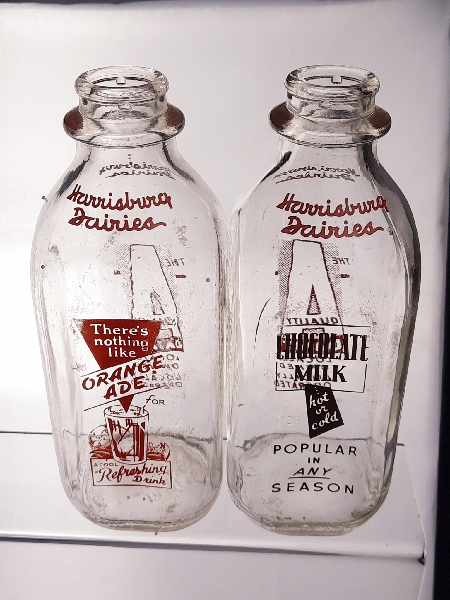 2 Harrisburg Dairies Bottles incl Chocolate Milk and Orange Ade (1 of 2)