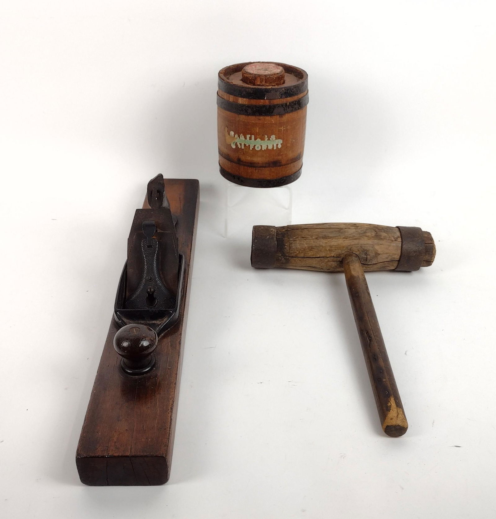 Wood Plane, Wooden Mallet, and California Fig Barrel (1 of 5)