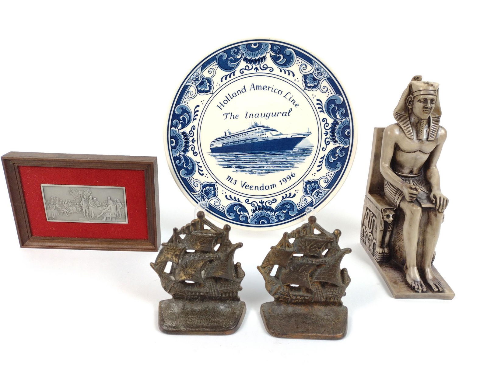 4 Pcs incl Ship Bookends & Egyptian Sculpture (1 of 3)