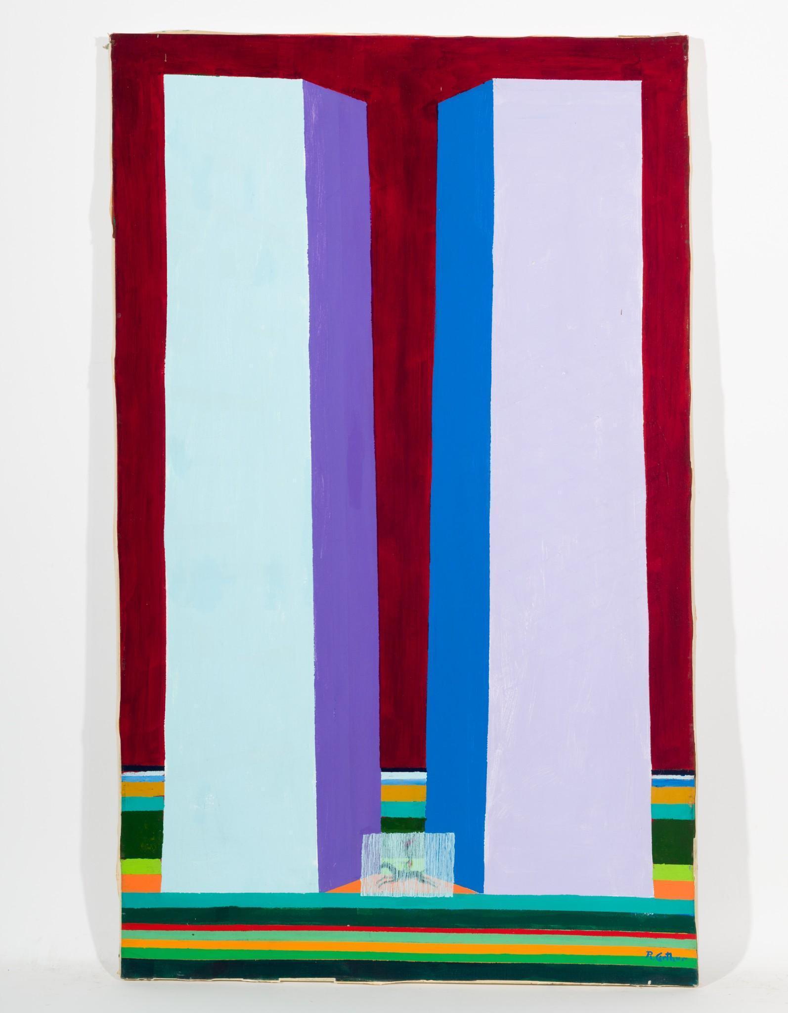 Composition, 1976: DESCRIPTION: "Composition", 1976. Revington Arthur (American, 1908-1986). Acrylic on canvas. Signed lower right. MEASUREMENTS: 28 high x 46 wide . CONDITION: Unframed. Scattered losses to edges. Revin