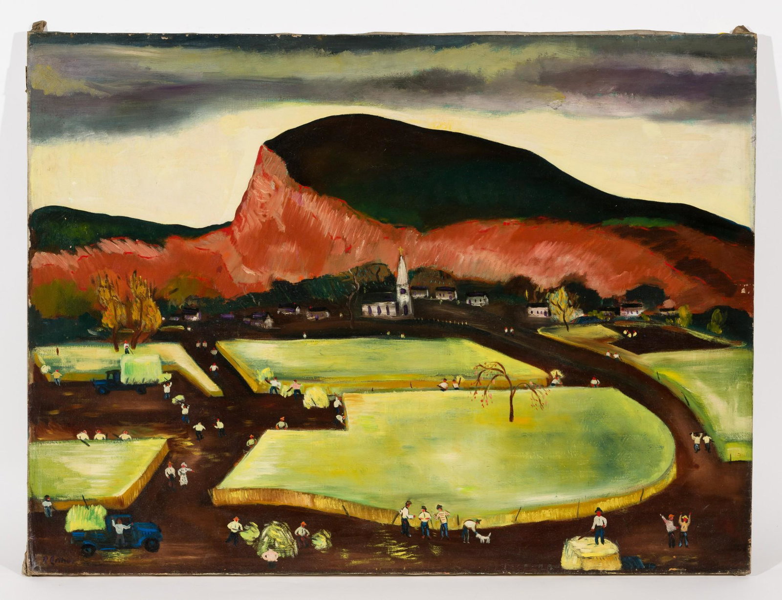 50 Men and a Woman: DESCRIPTION: "50 Men and a Woman". Revington Arthur (American, 1908-1986). Oil on canvas. Signed lower left. Exhibited: Carnegie Institute "Painting in the United States" Dec 1943; Babcock Galleries; 