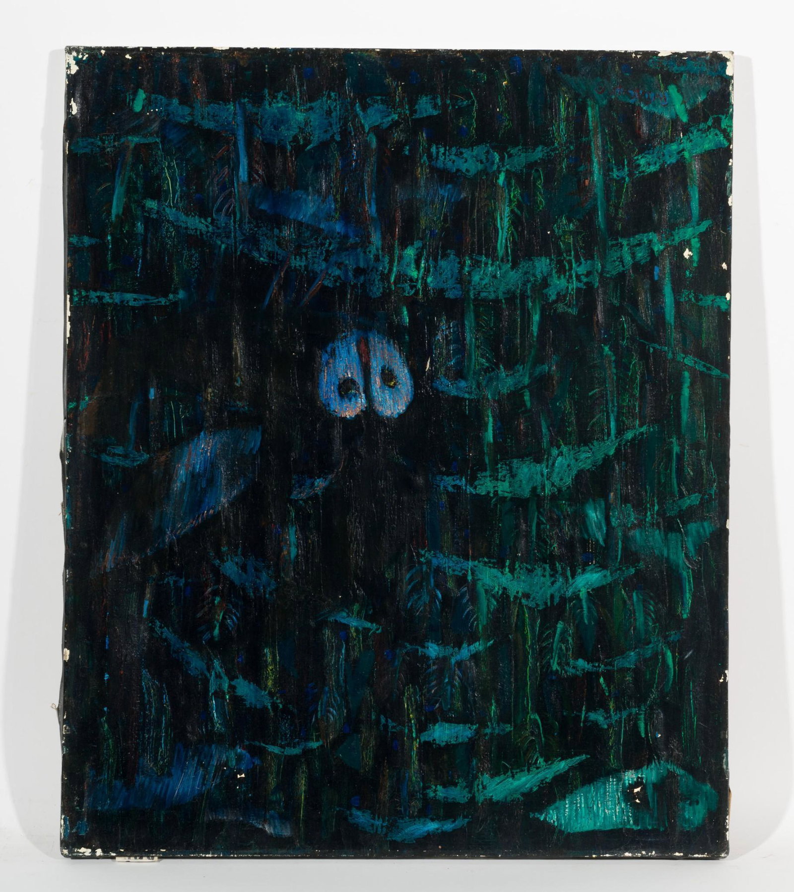 Owl In A Forest: DESCRIPTION: "Owl in a Forest." Revington Arthur (American, 1908-1986). Oil on canvas. Signed lower left. MEASUREMENTS: 30" high by 25" wide. CONDITION: Unframed. Paint loss to edges and corners. AJ R