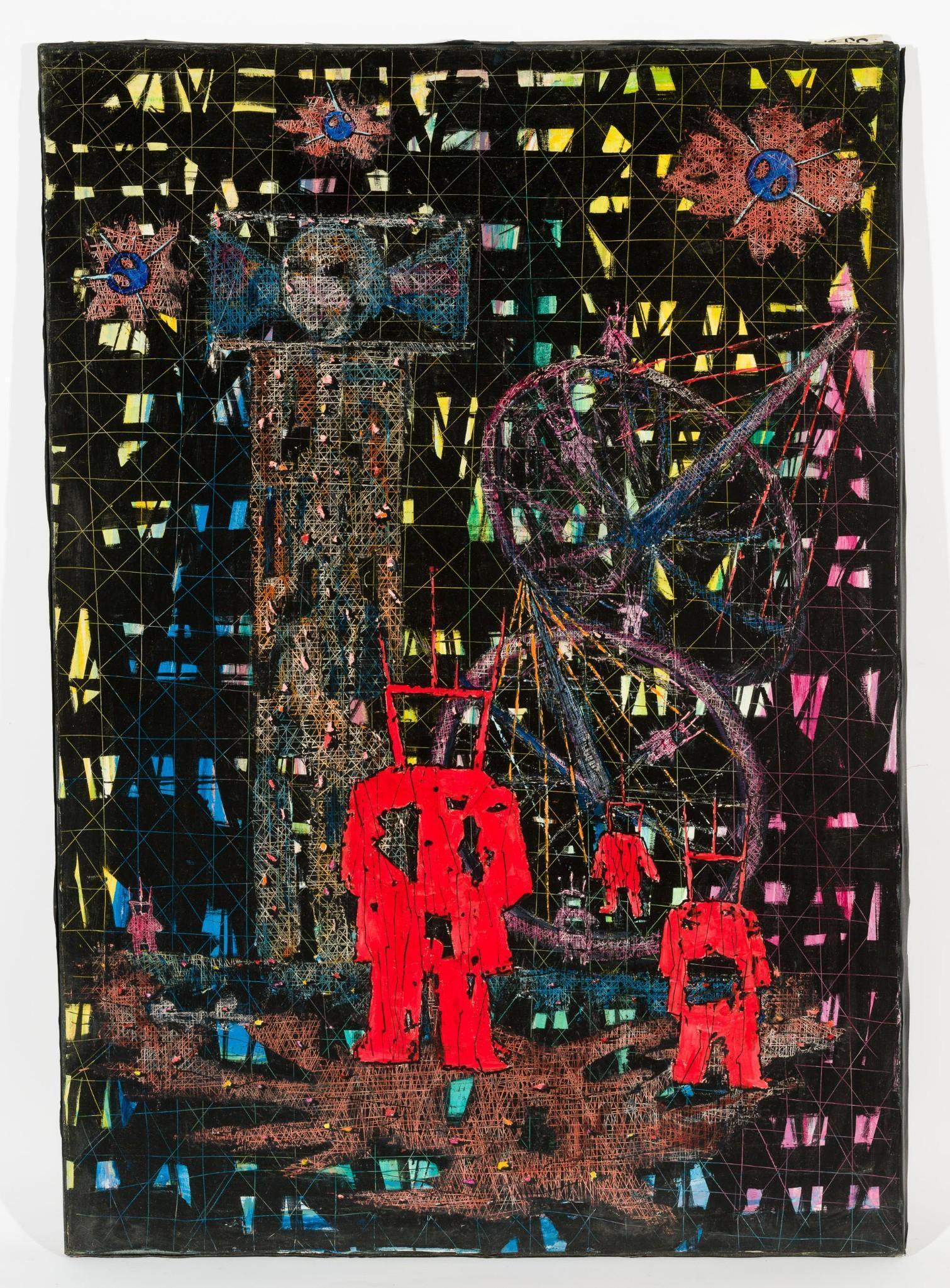 Erected in the Memory of Men, 1963: DESCRIPTION: "Erected in the Memory of Men", 1963. Revington Arthur (American, 1908-1986). Acrylic on canvas. Unsigned. Exhibited: Connecticut Academy of Fine Arts. MEASUREMENTS: 50" high x 35" wide. 