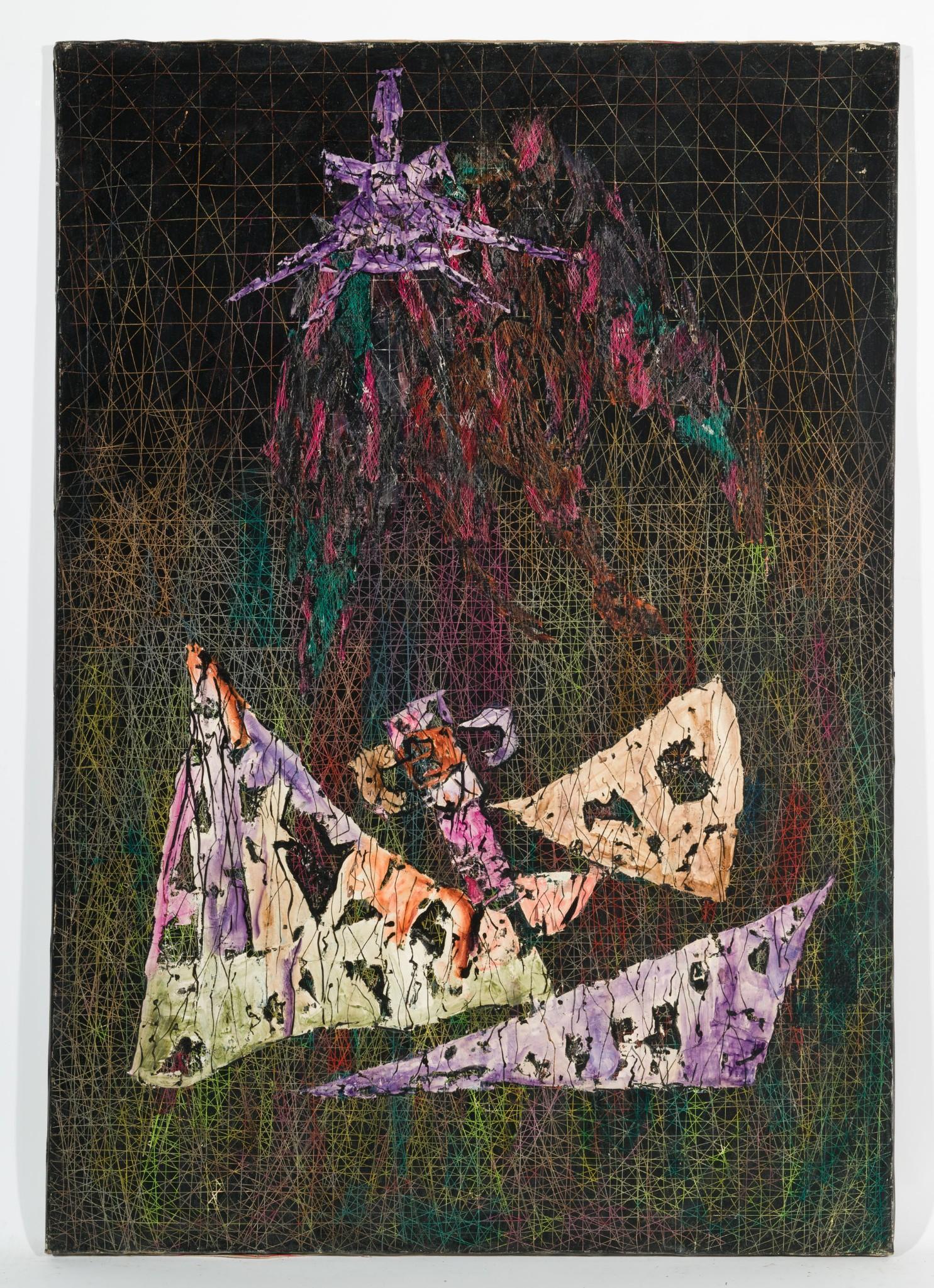 Heirs of the 20th Century-The Crash: DESCRIPTION: "Heirs of the 20th Century-The Crash". Revington Arthur (American, 1908-1986). Oil on canvas. Unsigned. MEASUREMENTS: 50" high x 35" wide. CONDITION: Unframed. MEG Revington Arthur was bo