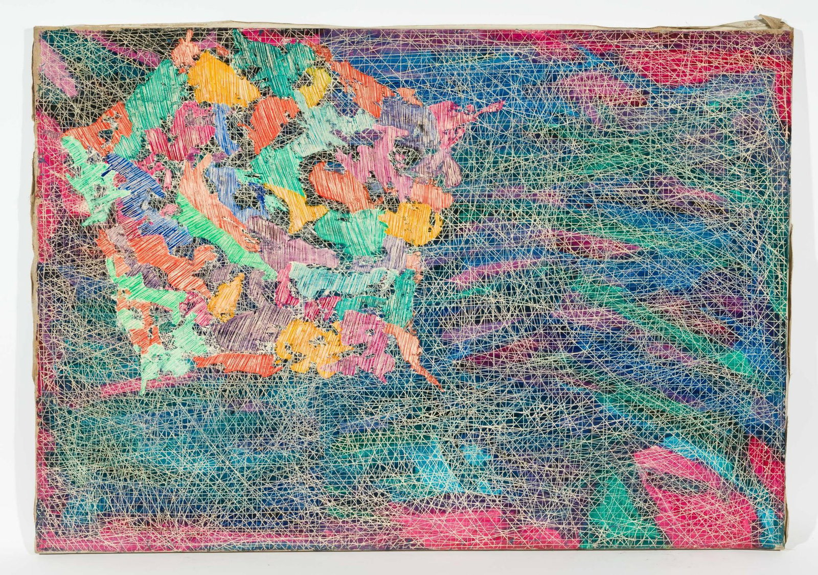 Habitat II, 1968: DESCRIPTION: "Habitat II", 1968. Revington Arthur (American, 1908-1986). Oil on canvas. Unsigned. MEASUREMENTS: 35" high x 50" wide. CONDITION: Unframed. Scattered losses around edges. MEG Revington A
