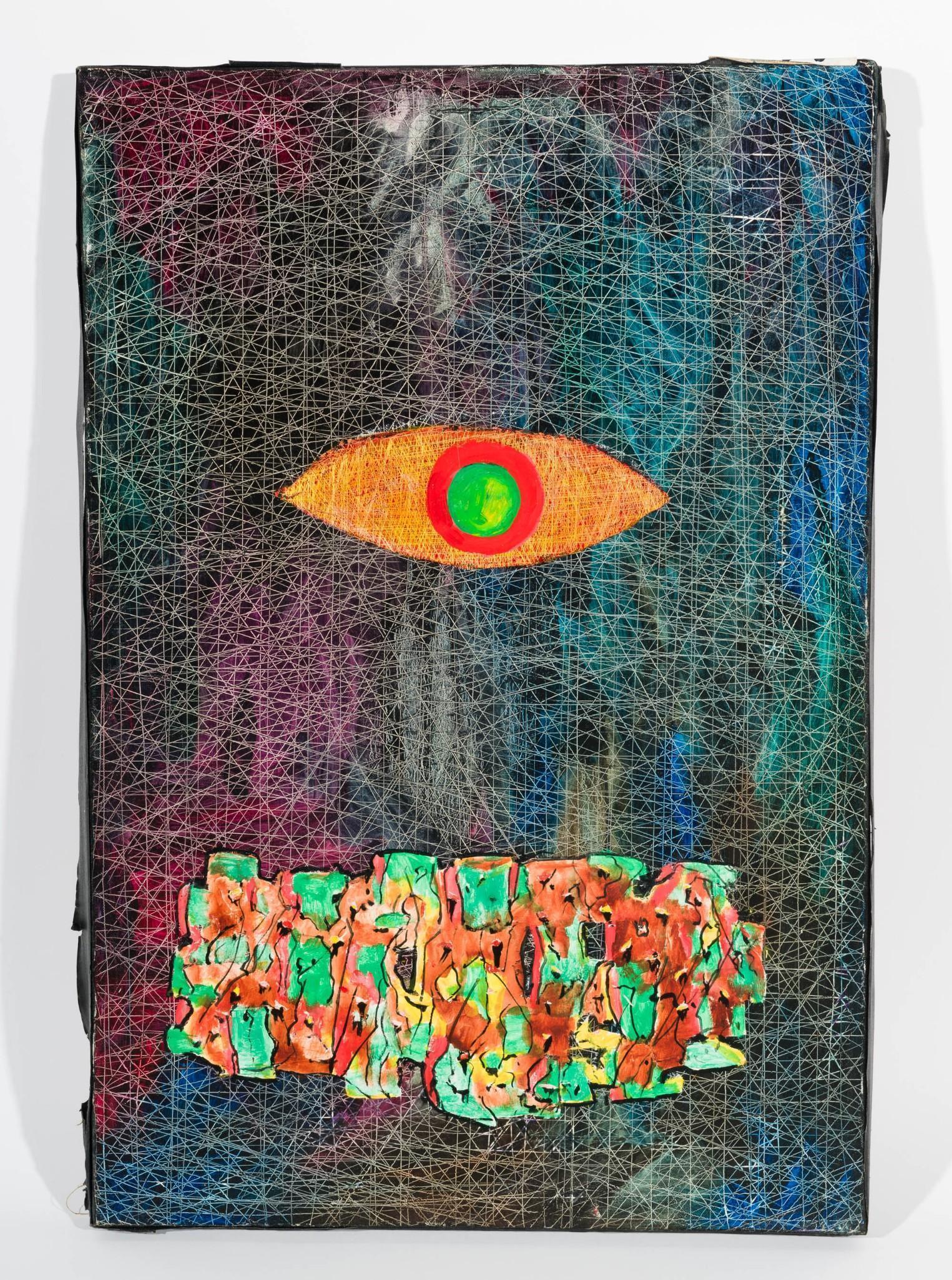 Night Spectacle, 1965: DESCRIPTION: "Night Spectacle." Revington Arthur (American, 1908-1986). 1965. Oil on canvas. Unsigned. MEASUREMENTS: 24" high x 16" wide . CONDITION: Unframed. Abrasions especially to top of canvas. M