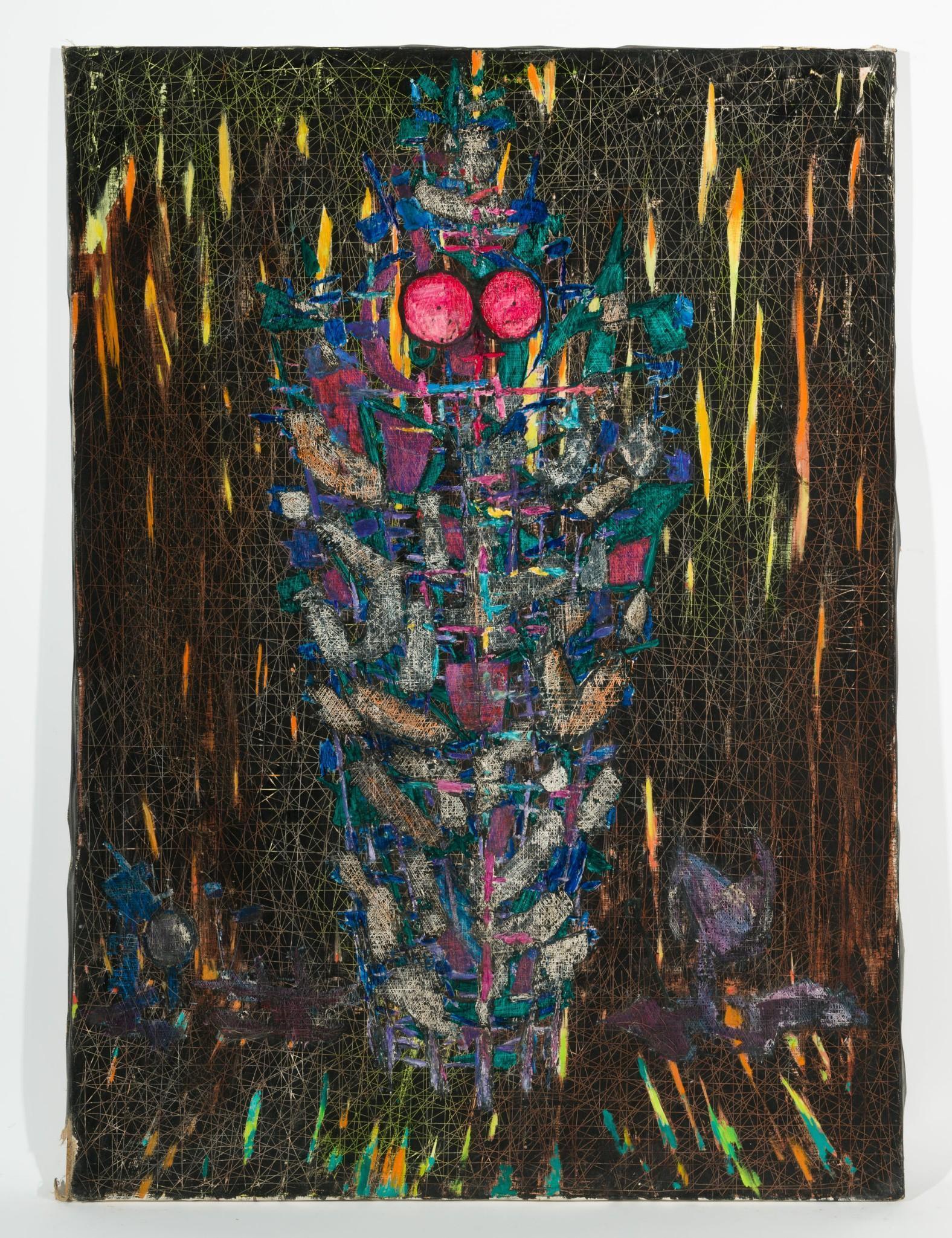 The Gentle Behemoth, 1962: DESCRIPTION: "The Gentle Behemoth", 1962. Revington Arthur (American, 1908-1986). Oil on canvas. Unsigned. MEASUREMENTS: 50" high x 30" wide. CONDITION: Unframed. Craquelure and scattered losses to ed