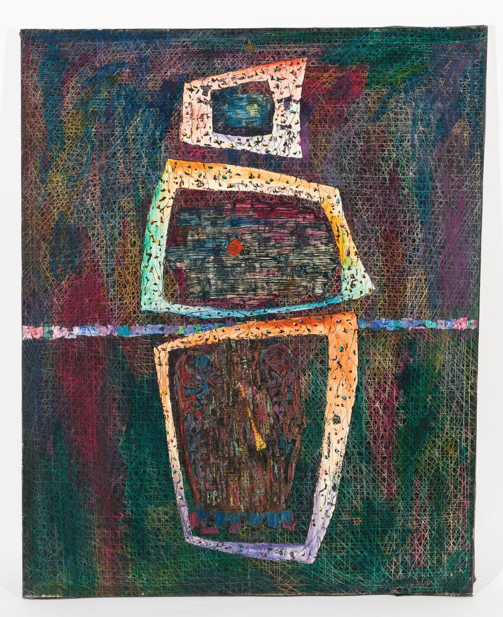 Angels in the Field: DESCRIPTION: "Angels in the Field". Revington Arthur (American, 1908-1986). Oil on canvas. Unsigned. MEASUREMENTS: 50" high x 40" wide. CONDITION: Unframed. Scattered losses to edges. MEG Revington Ar