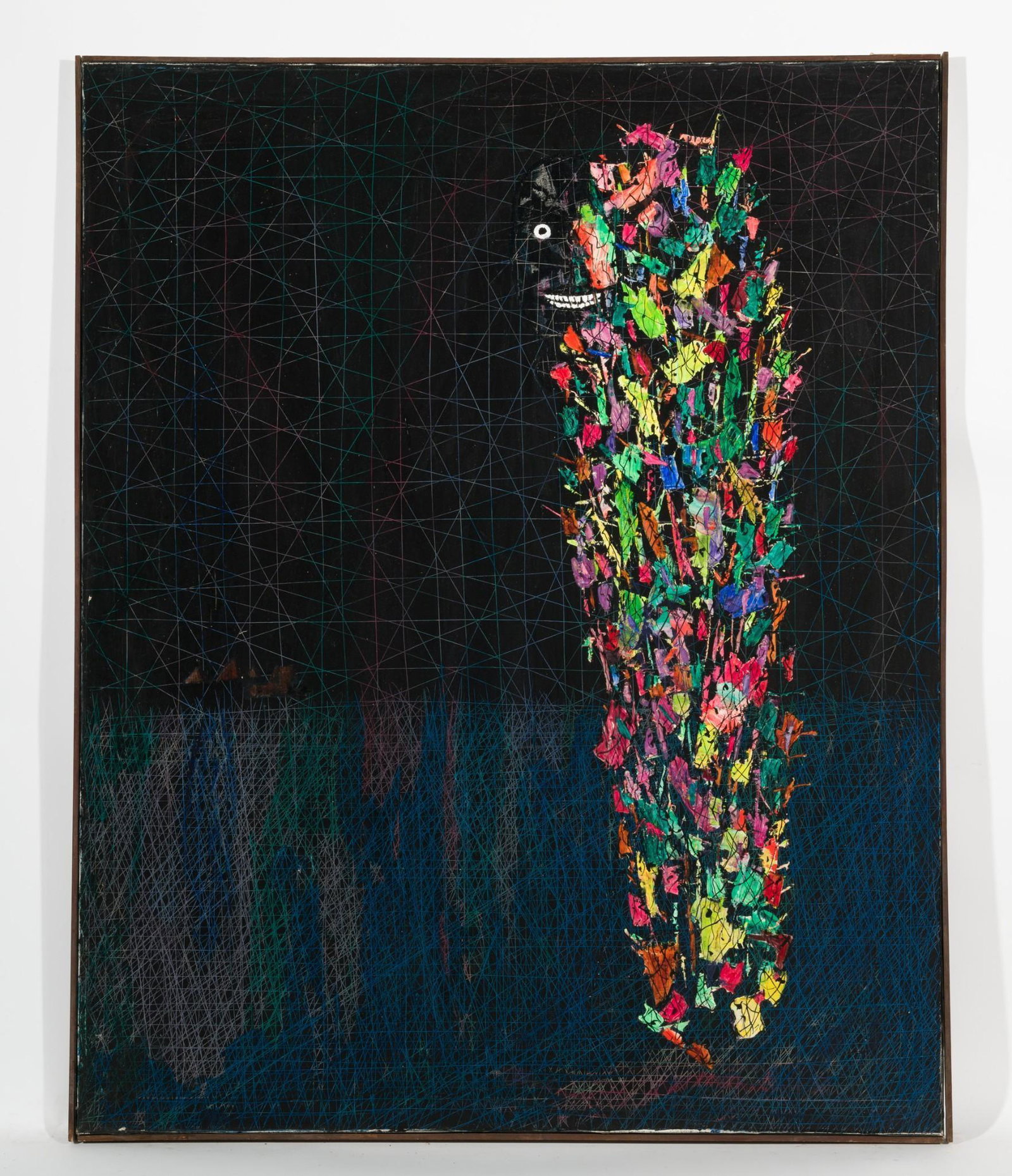 Flowering Mummy 1963: DESCRIPTION: "Flowering Mummy",1963. Revington Arthur (American, 1908-1986). Oil on canvas. Unsigned. MEASUREMENTS: 50" high by 40" wide. CONDITION: Unframed. Abrasions and paint loss to edges. Some s