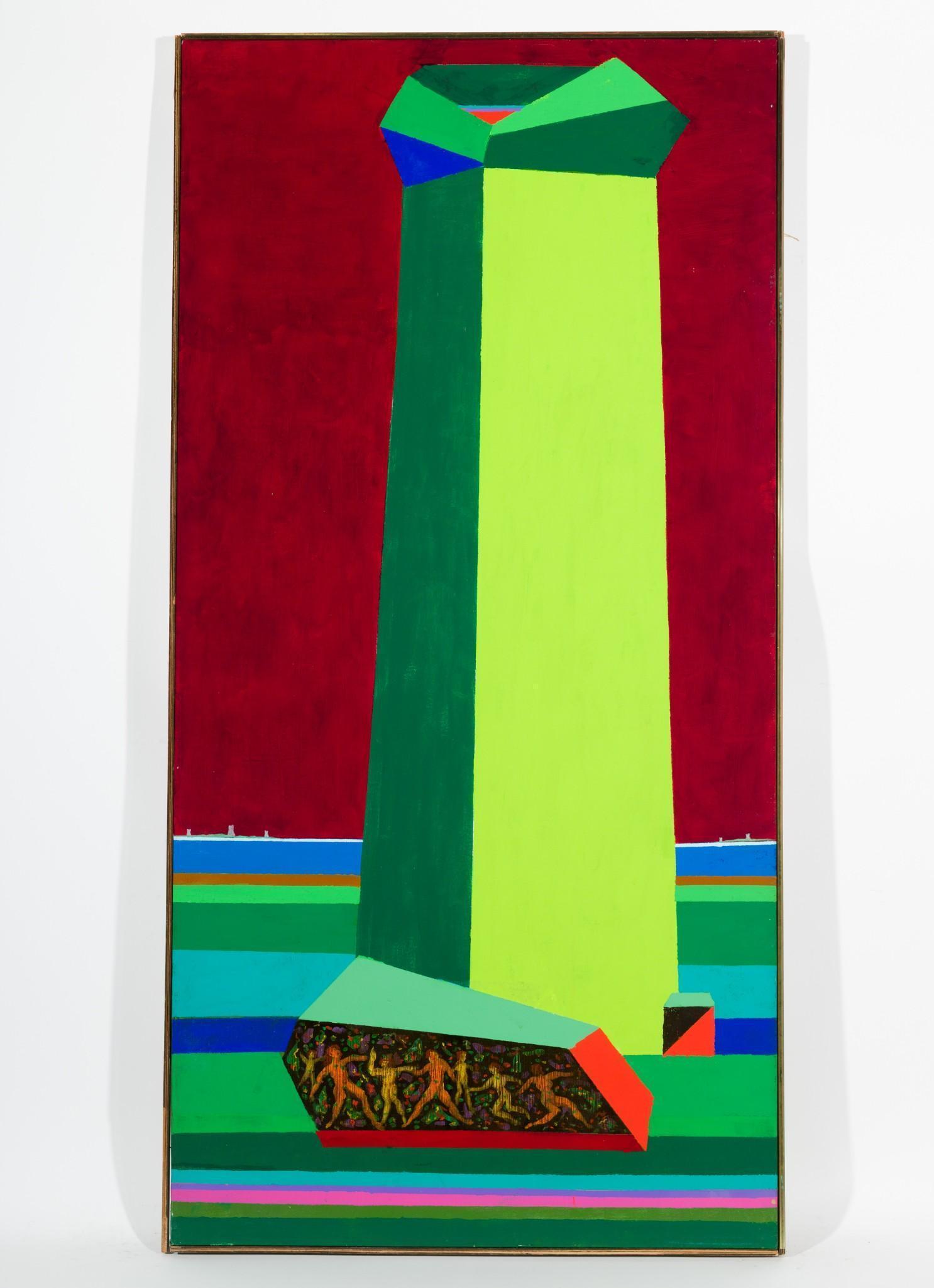 Cornerstone II, 1979: DESCRIPTION: "Cornerstone II", 1979. Revington Arthur (American, 1908-1986). Acrylic on canvas. Unsigned. MEASUREMENTS: 60" high x 30" wide. CONDITION: Unframed. Scattered losses around the edges. MEG