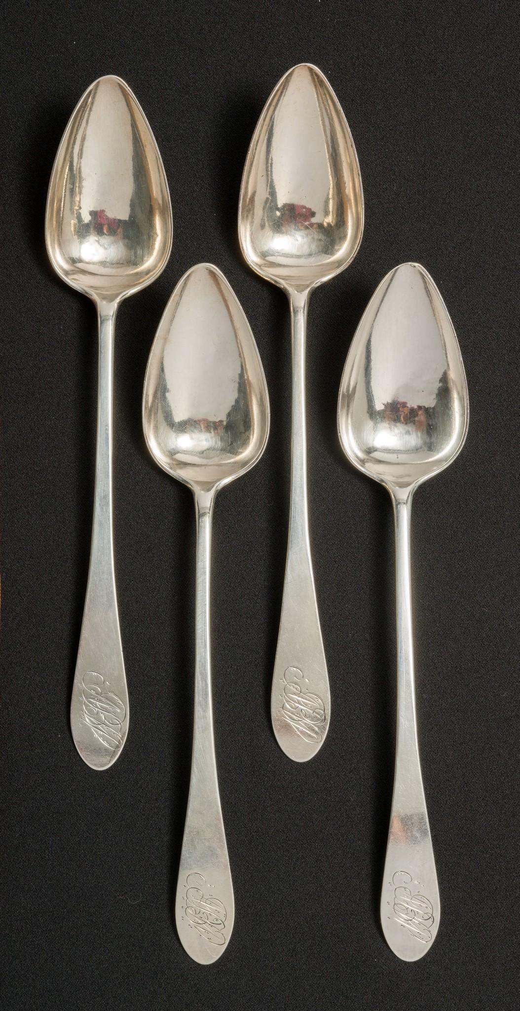 4 Jonathan Trott Sr. Late 18th Century Boston Coin Silver Serving Spoons (1 of 5)