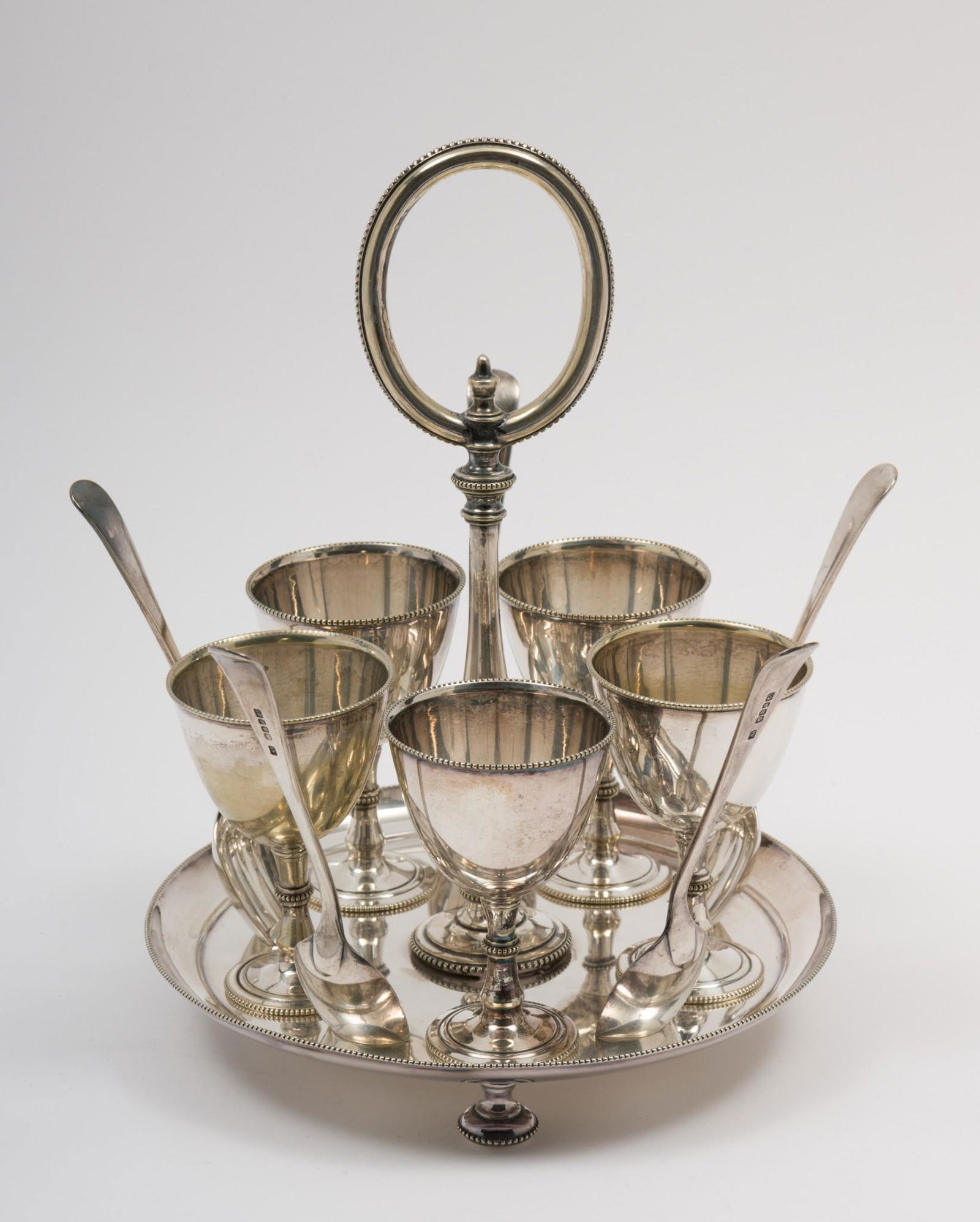 Victorian Silverplate Egg Caddy With 5 Cups & Spoons (1 of 8)