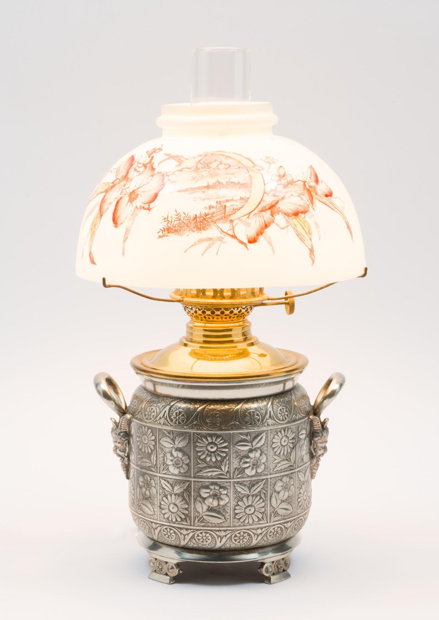 Aesthetic Movement Oil Lamp w/ Painted Glass Shade (1 of 9)