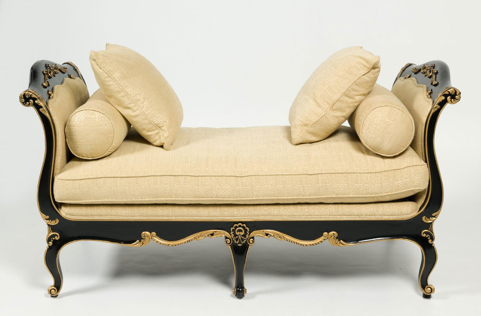 Henredon Natchez Collection Ebonized and Parcel Gilt Upholstered Bench (1 of 7)
