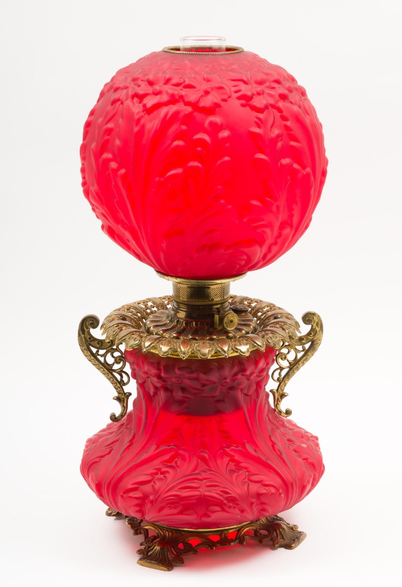 Antique Victorian Consolidated Co. Frosted Cranberry Oil Lamp (1 of 11)