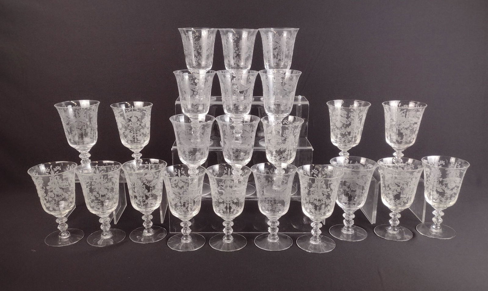 23 Pcs Heisey Orchid Etched Stemware (1 of 7)