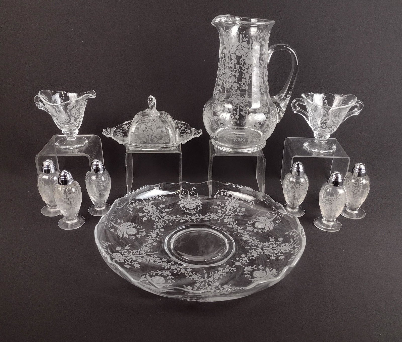 11 Pcs Heisey Orchid Etched Glassware (1 of 7)