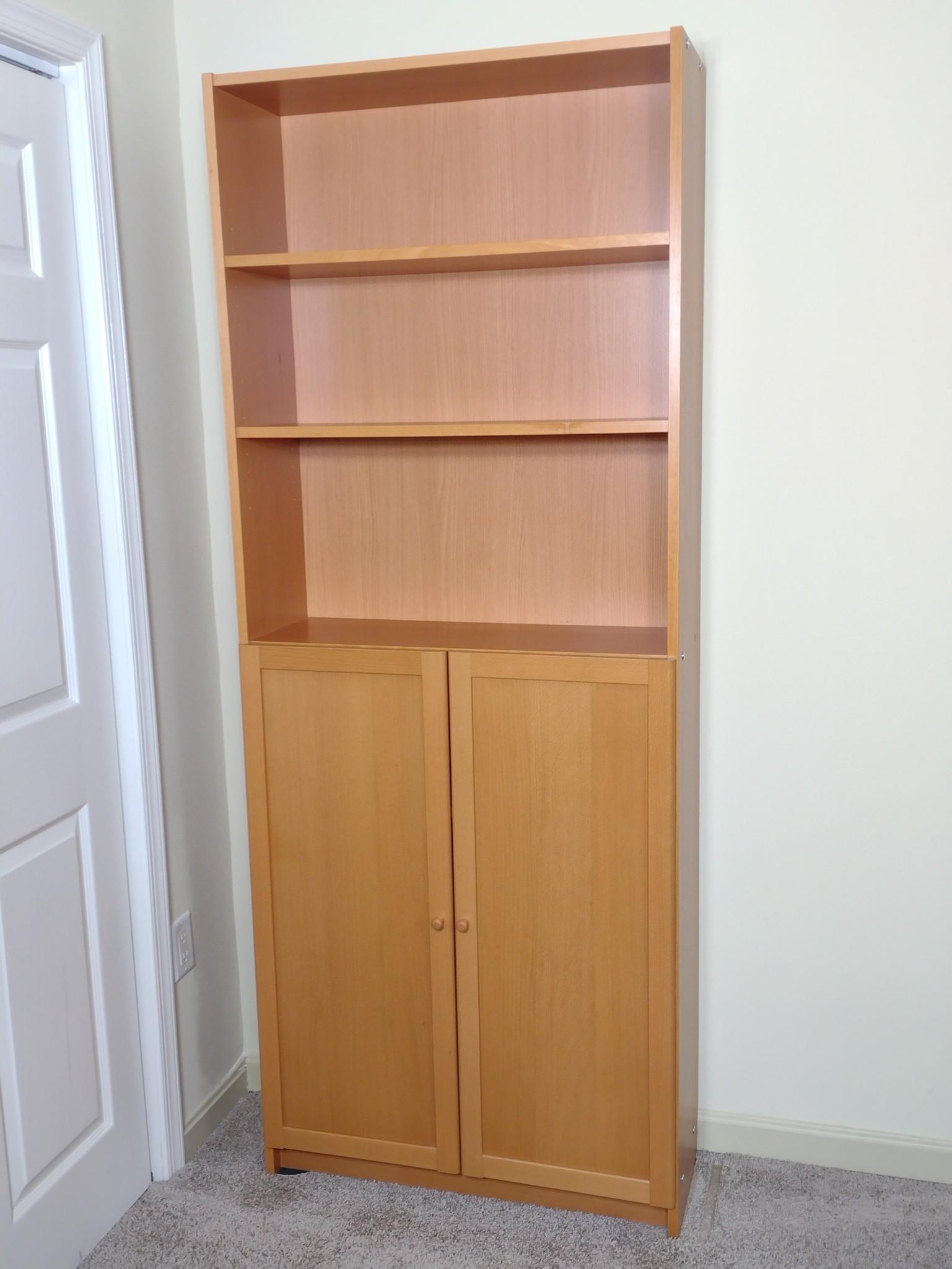 Cabinet Bookcase: 31-1/2" wide X 11-3/4" deep X 80" high. No manufactures name found. To be sold from location in Mechanicsburg, PA. Address to be provided to winning bidder for pick up by appointment. MG. IMPORTANT: B