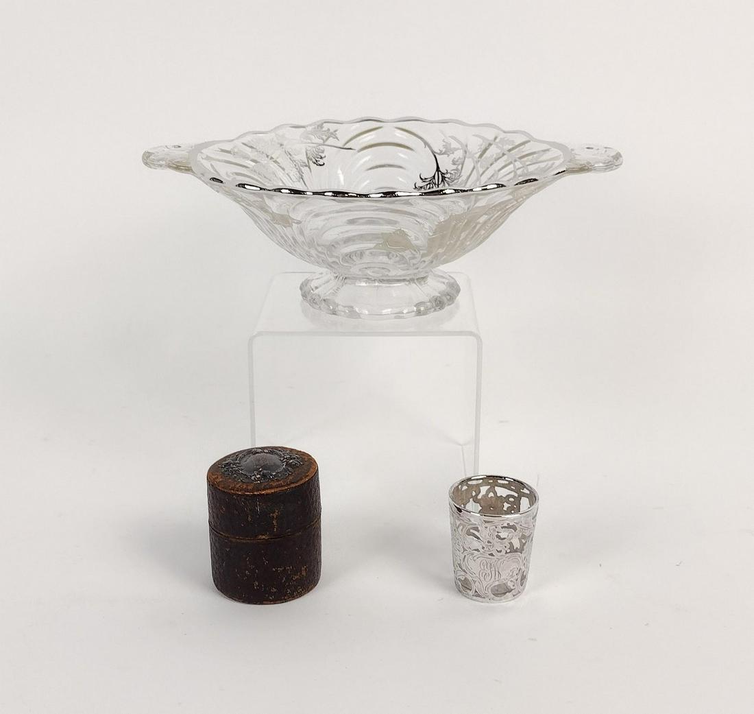 Sterling Overlay Shot Glass w/ Case & Glass Compote (1 of 6)