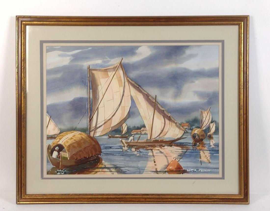 William A. Falkler Watercolor Boat Scene (1 of 3)