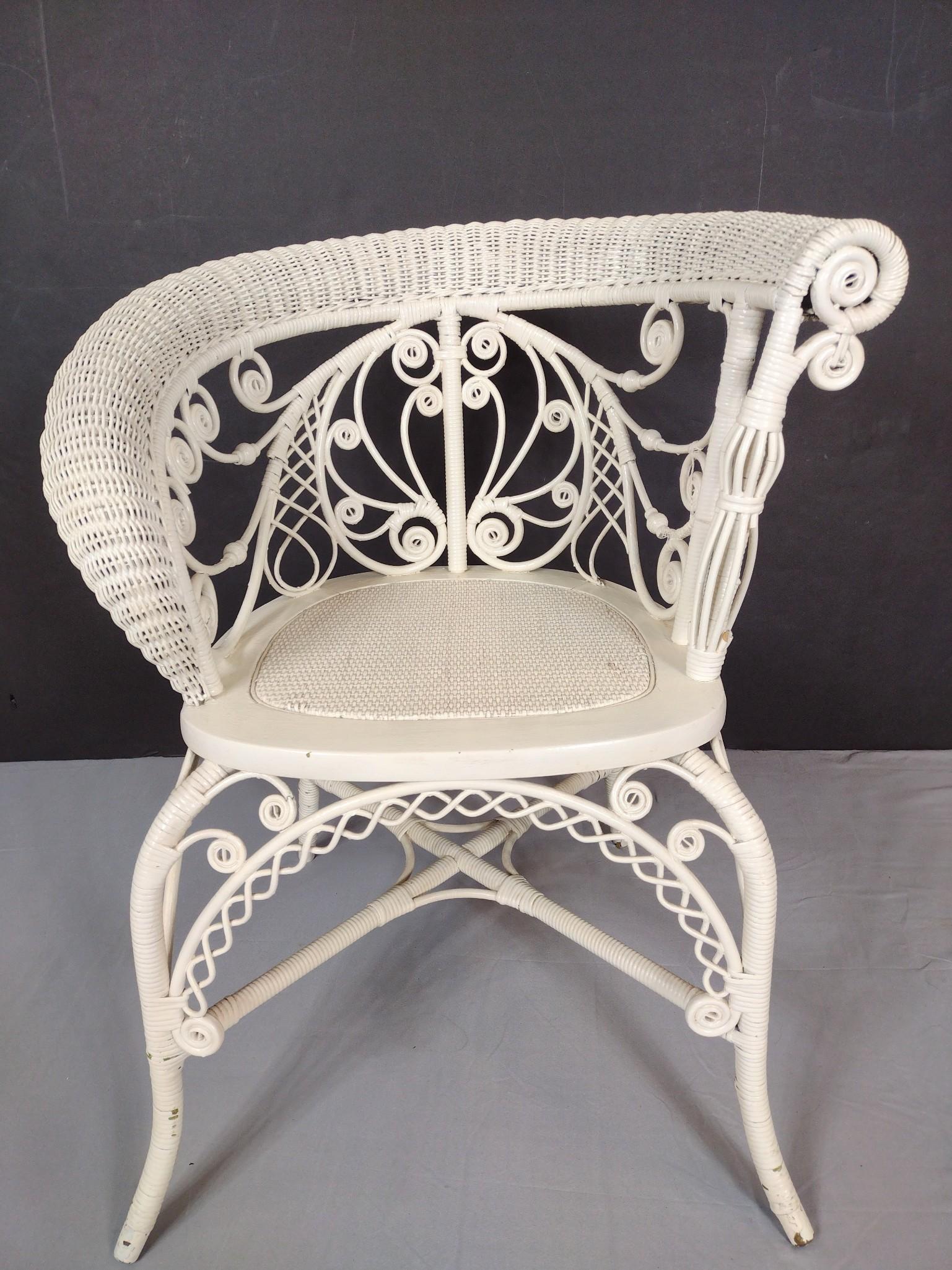 White Wicker Arm Chair (1 of 6)
