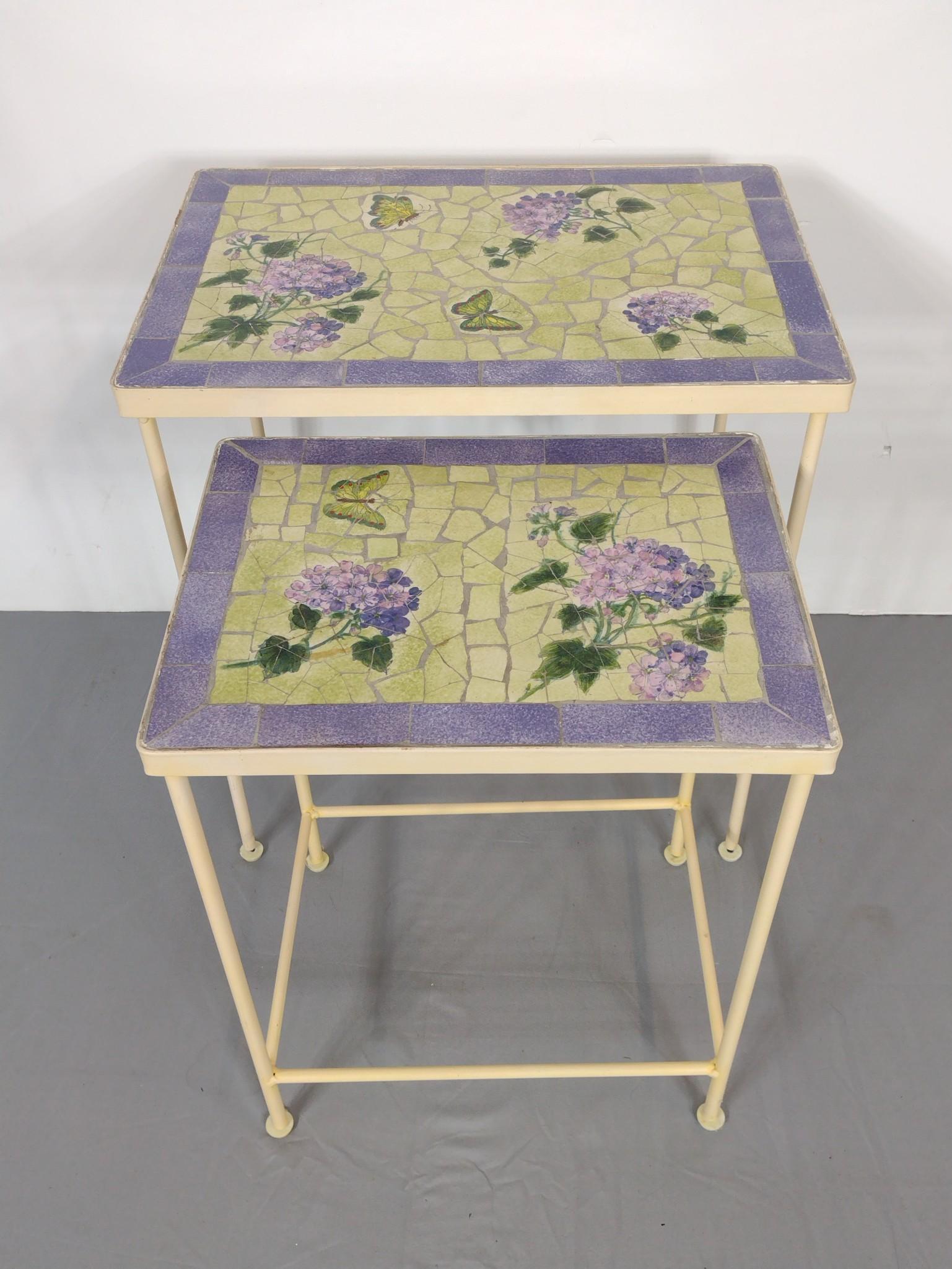 Two Mosaic Top Metal Nesting Tables (1 of 5)