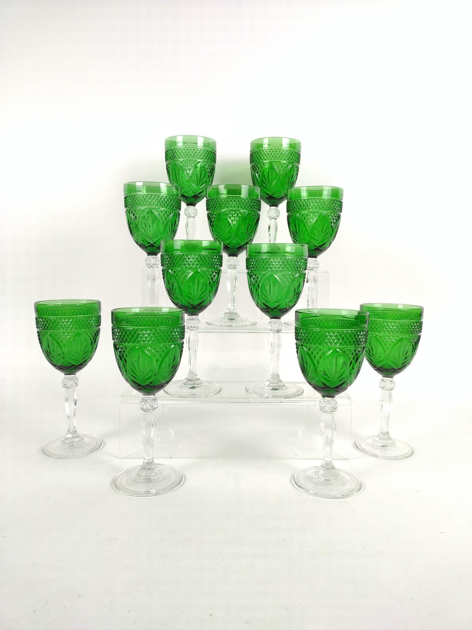 11 Green & Clear Glass Stemware (1 of 2)