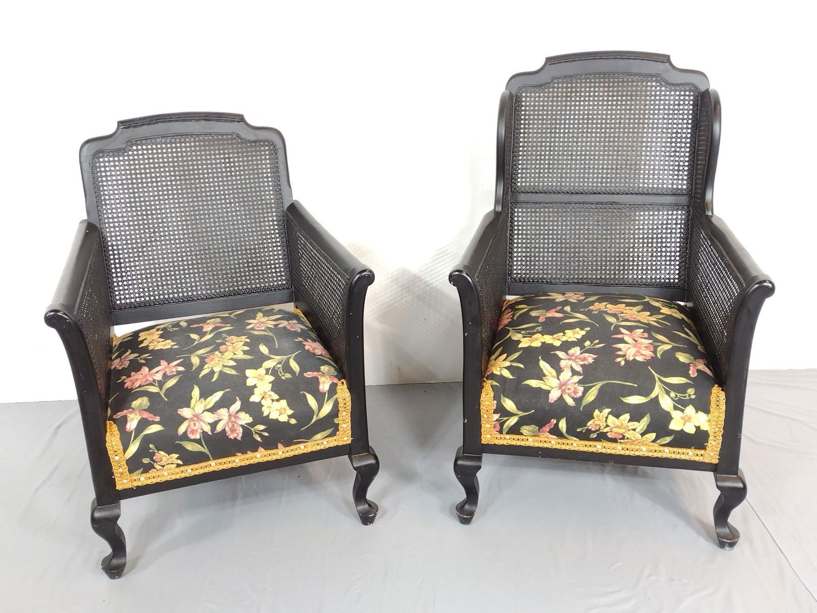 2 Black Painted Cane Back Chairs (1 of 6)