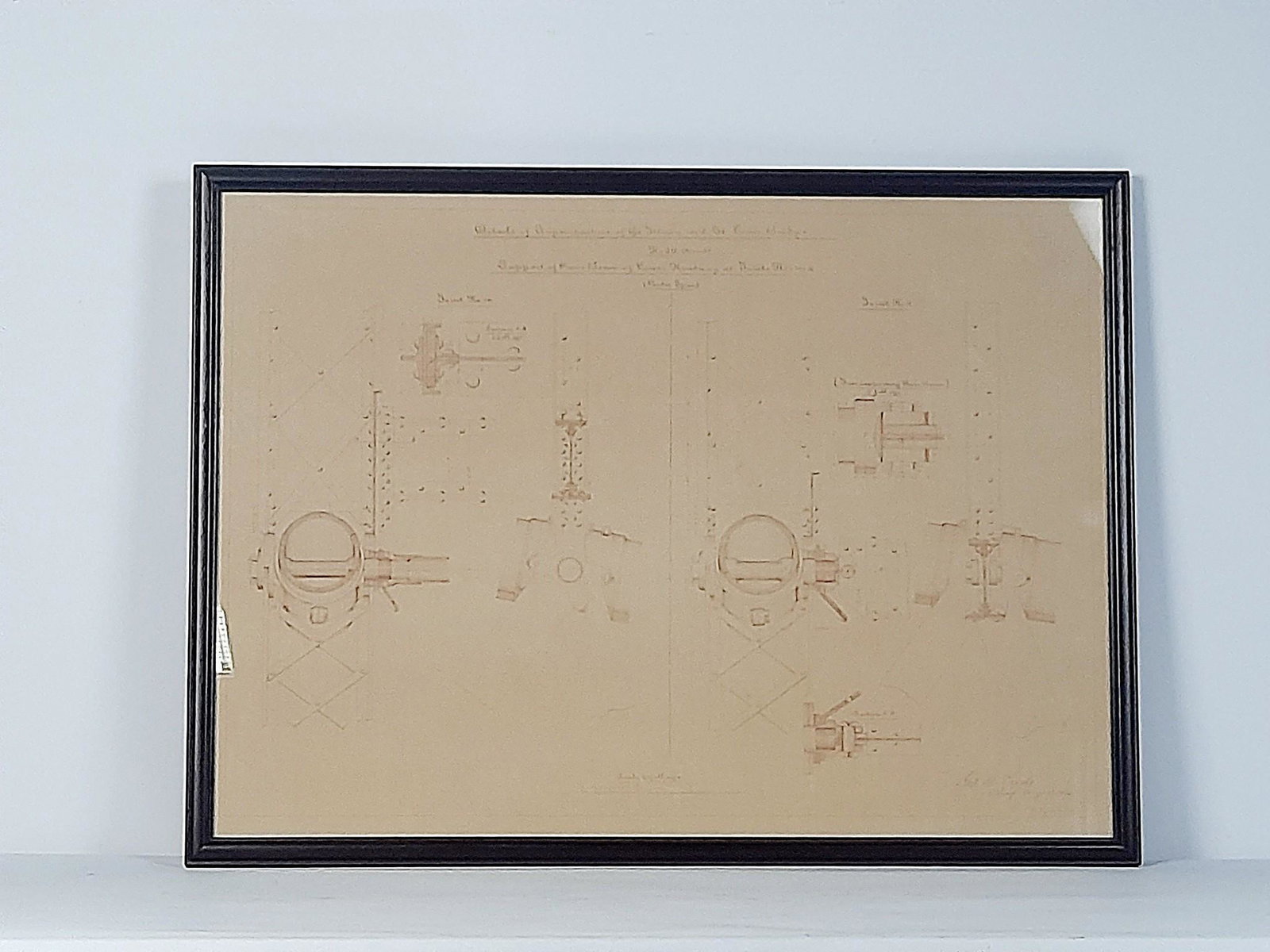 Engineer Drawing of Illinois to St. Louis Bridge Supports: Overall with frame 19-3/4" high x 26-1/4" wide. JB IMPORTANT: Before bidding, please read the terms and conditions. When you registered for the auction you agreed to these terms and will be required t