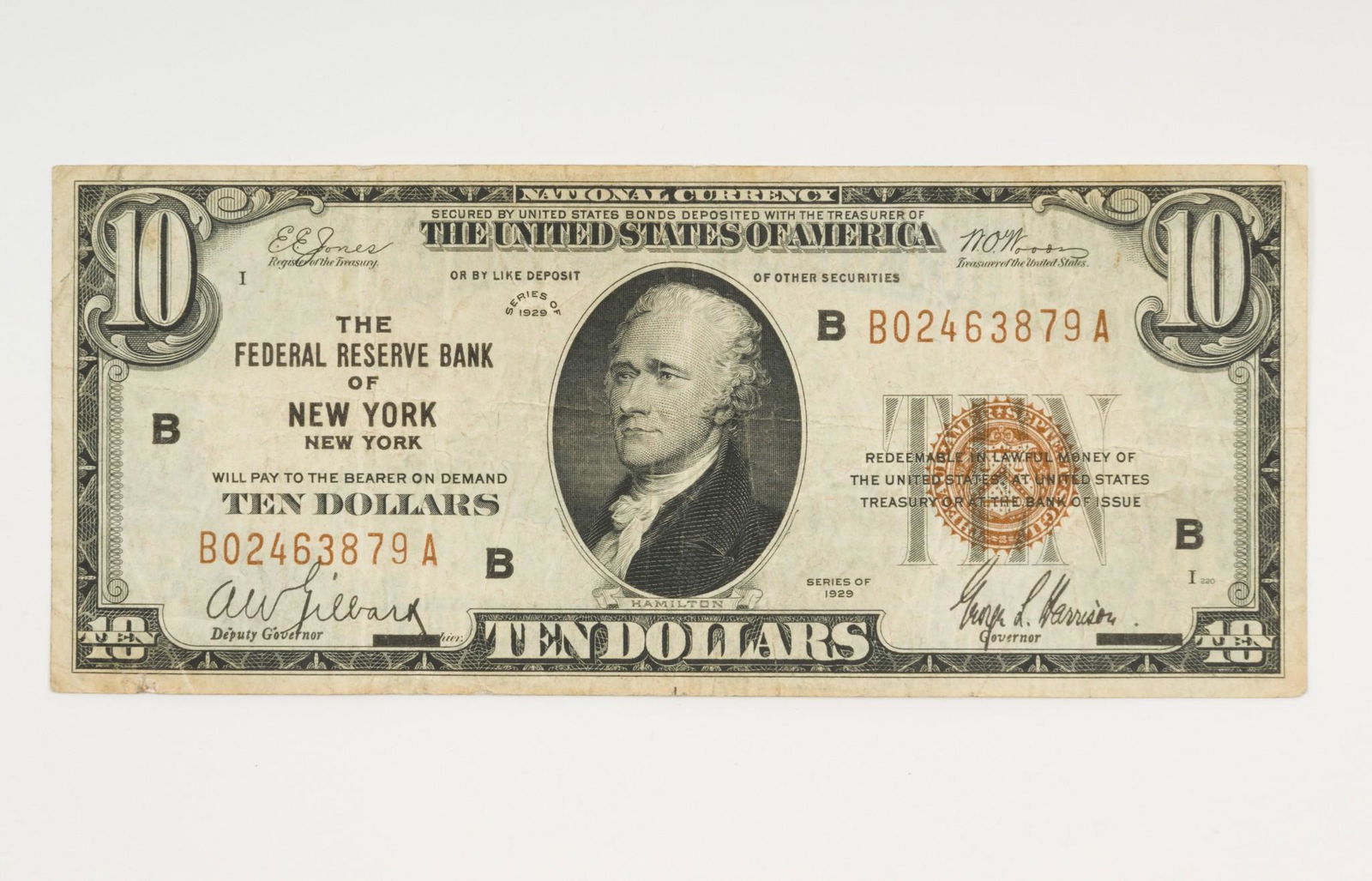 1929 $10 Federal Reserve National Currency - New York: Series 1929 $10 national currency bill. Printed at the Federal Reserve Bank of New York City. AJ IMPORTANT: Before bidding, please read the terms and conditions. When you registered for the auction yo