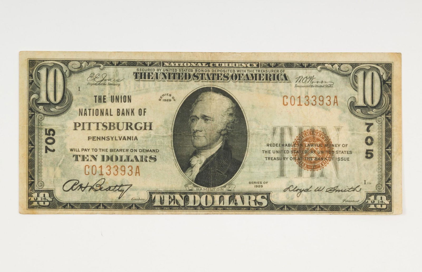 1929 $10 National Currency Note - Pittsburgh (1 of 2)