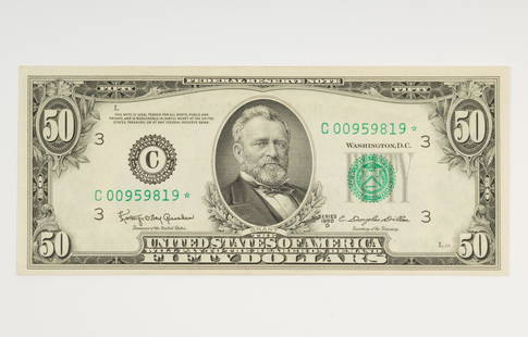 Series 1950-D $50 Federal Reserve Star Note: Series 1950-D federal reserve star note. AJ IMPORTANT: Before bidding, please read the terms and conditions. When you registered for the auction you agreed to these terms and will be required to compl