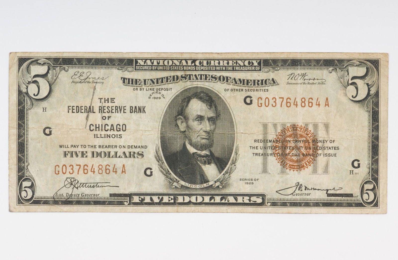 1929 $5 National Currency Note - Chicago Federal Reserve (1 of 2)