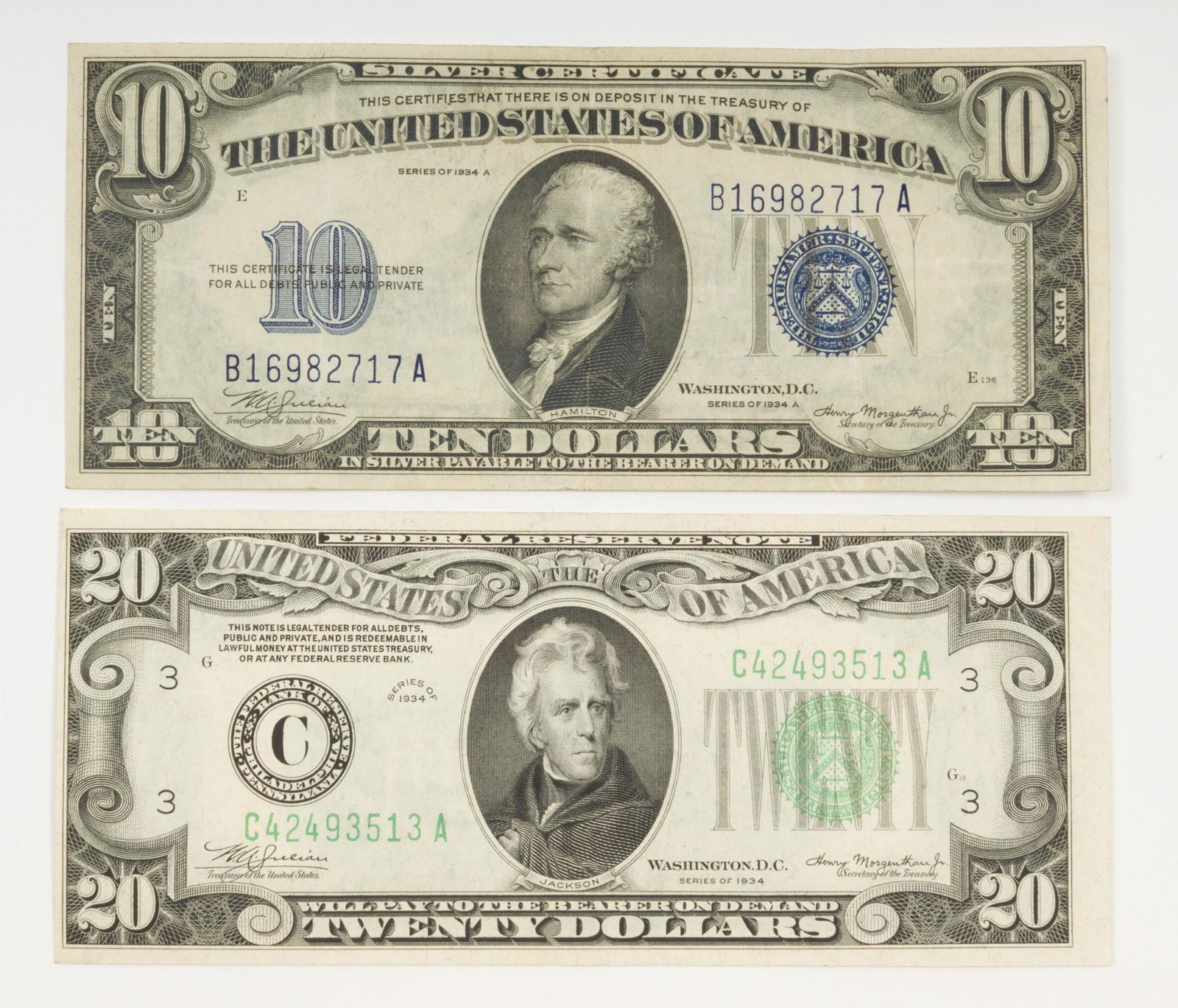1934 $10 And 1934-A $20 Silver Certificates (1 of 2)