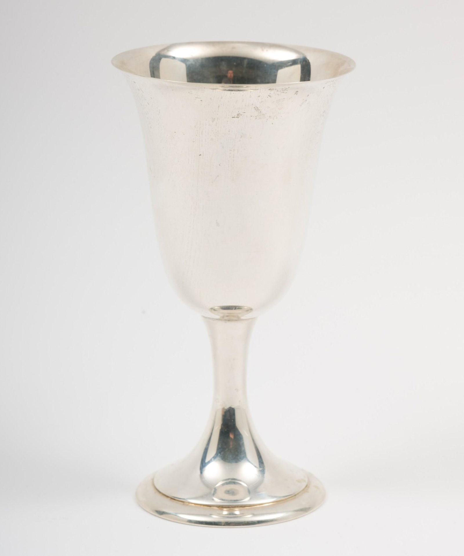Alvin Sterling Water Goblet: Sterling water goblet marked for Alvin and "S249". Flared top rim and stepped foot. 6-5/8" high. 3.5 ozt. Light wear as expected with careful use. DP. IMPORTANT: Before bidding, please read the terms 