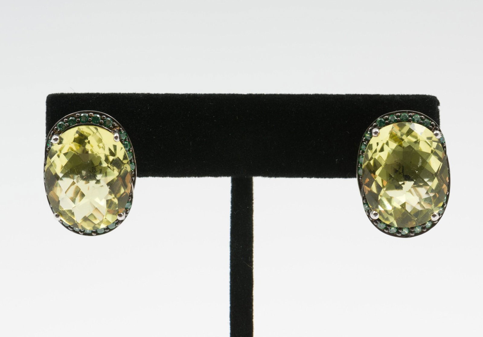 Sterling, Lemon Quartz & Tsavorite Earrings: Marked 925. Pierced omega backs. 3/4" high by 1/2" wide. AJ/EK IMPORTANT: Before bidding, please read the terms and conditions. When you registered for the auction you agreed to these terms and will b