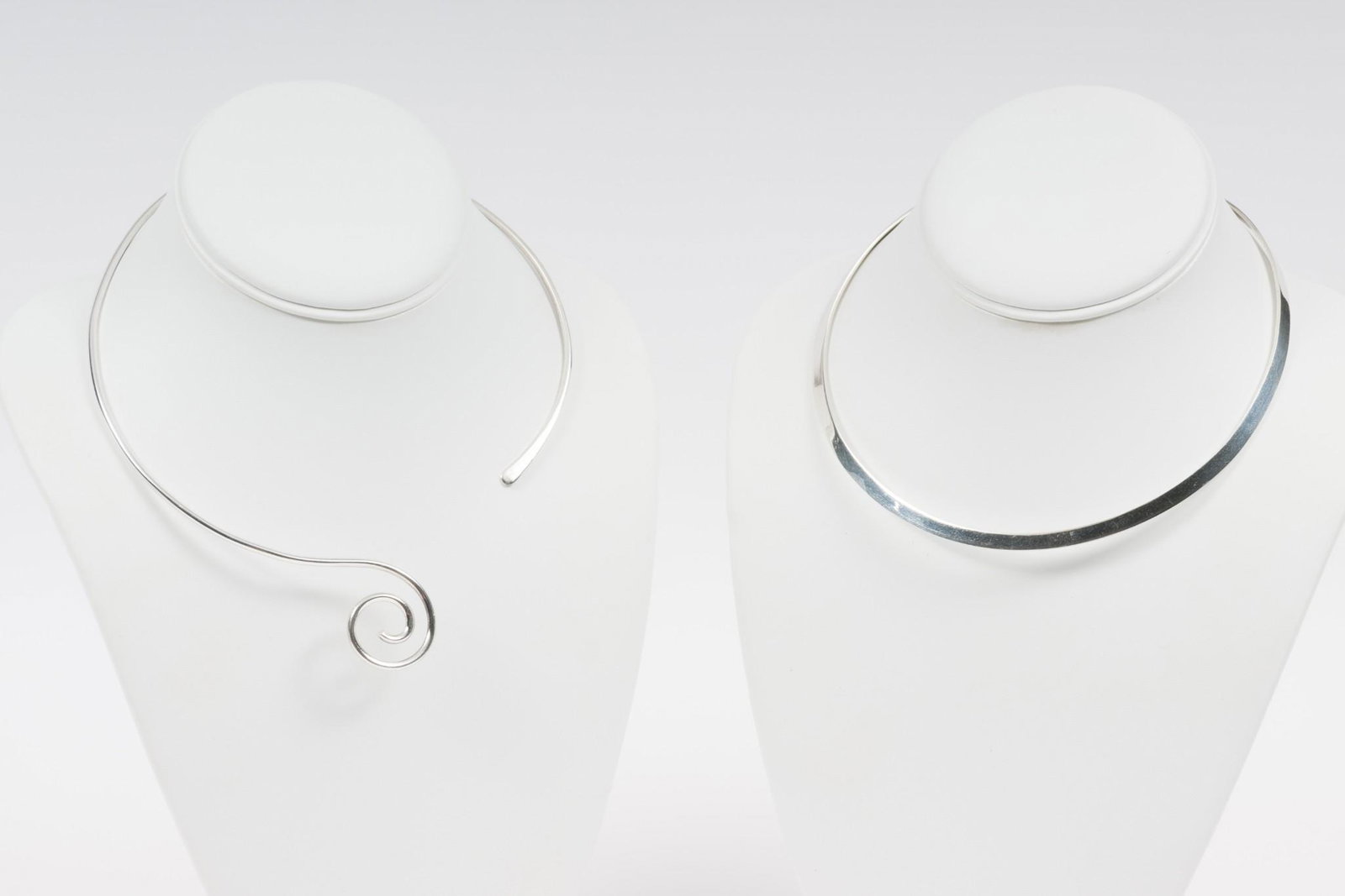2 Sterling Collar Necklaces: Both stamped 925. Both with 5" interior diameter. AJ/MH IMPORTANT: Before bidding, please read the terms and conditions. When you registered for the auction you agreed to these terms and will be 